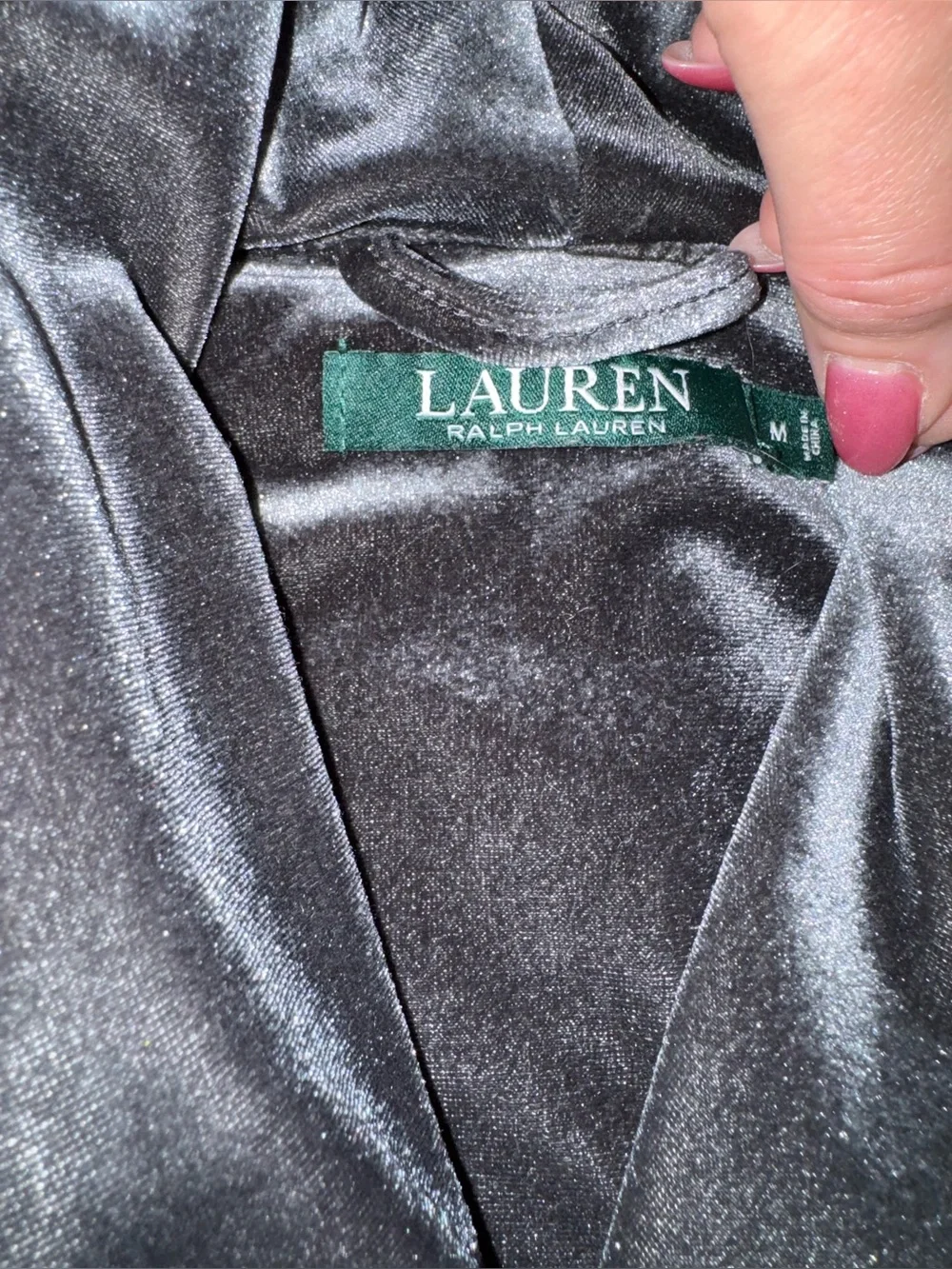 Lauren Ralph Lauren Robe Embroidered Velvet Long Wrap Size Medium Grey